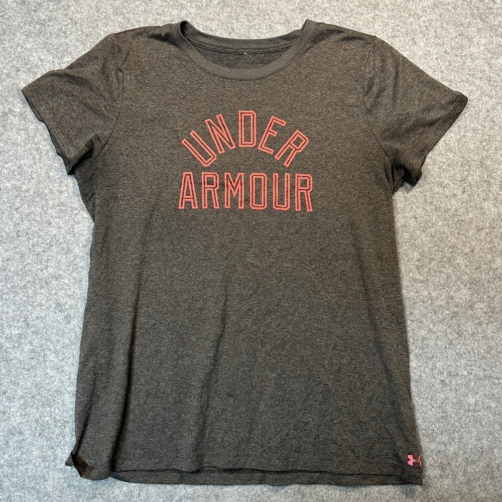 Under Armour Graphic T-Shirt Large Gray Pink Logo Soft Performance Blend